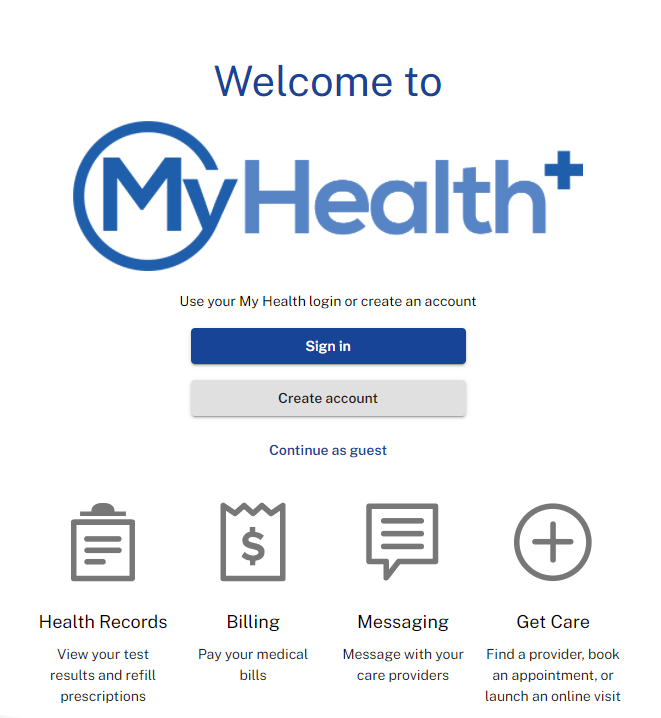 My Health+ landing page