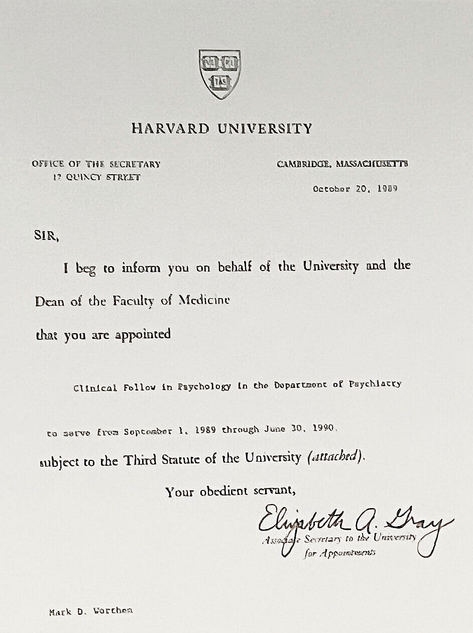 Harvard Clinical Fellow appointment letter Harvard Clinical Fellow letter